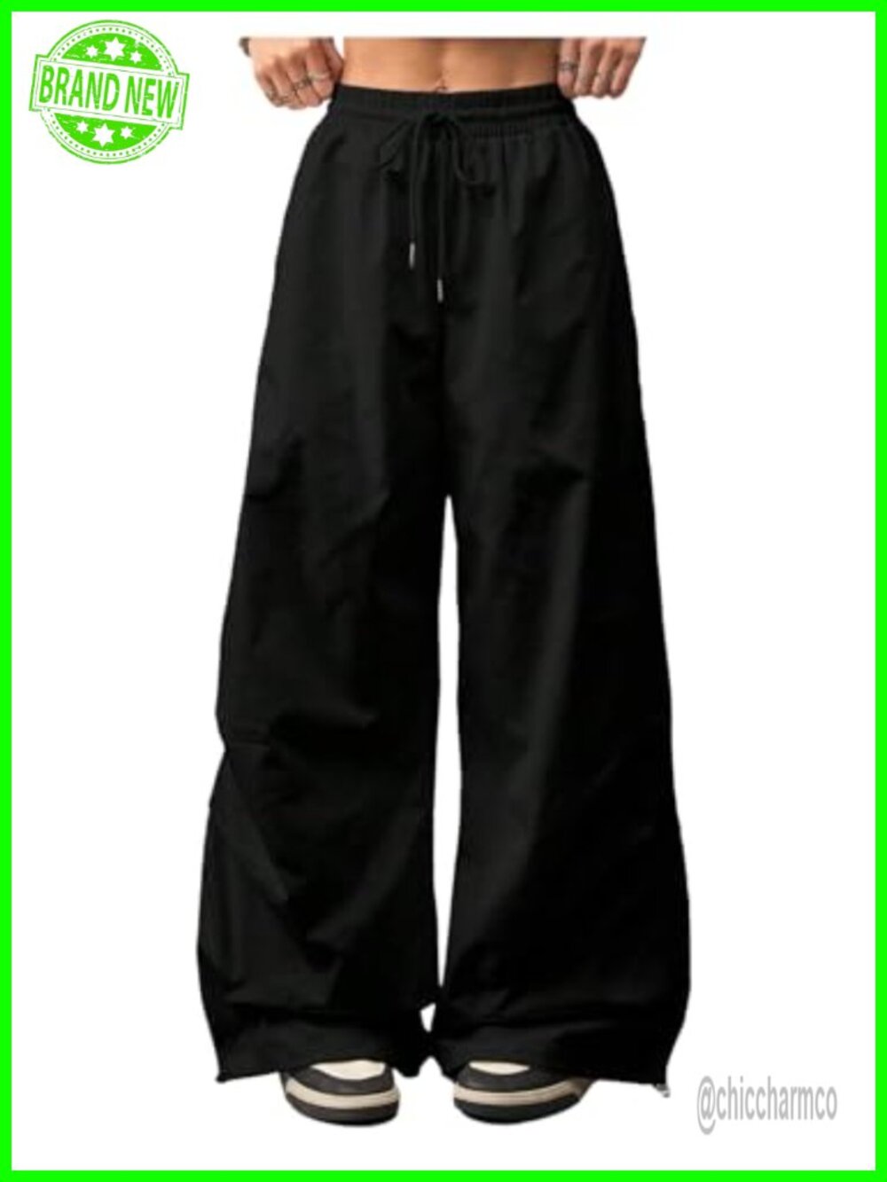 Women's Y2K Low Rise Baggy Wide Leg Parachute Pants Drawstring Trousers